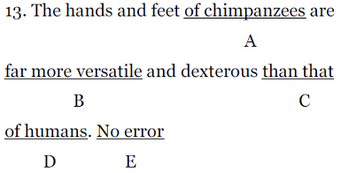 Identifying Sentence Errors Example Question